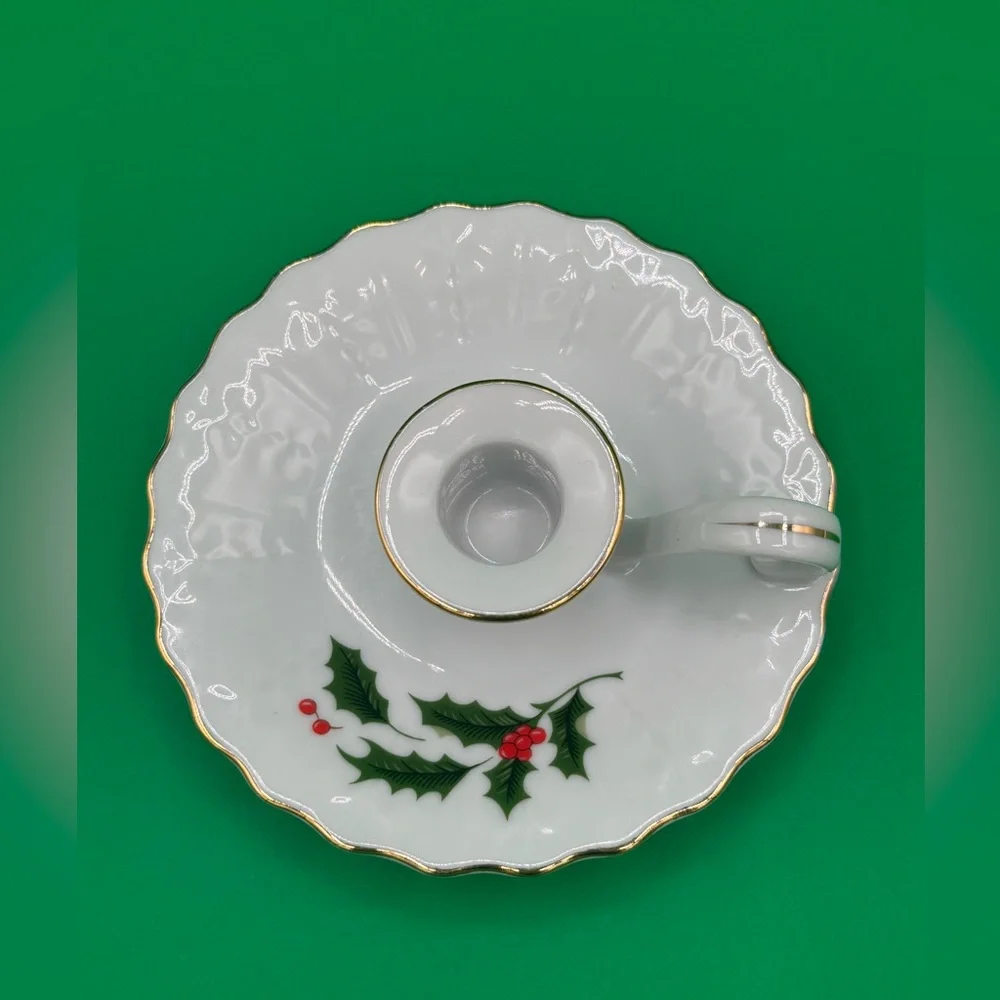 Vintage Christmas Holly Berries Finger Loop Taper Candle Holder Japan 5”